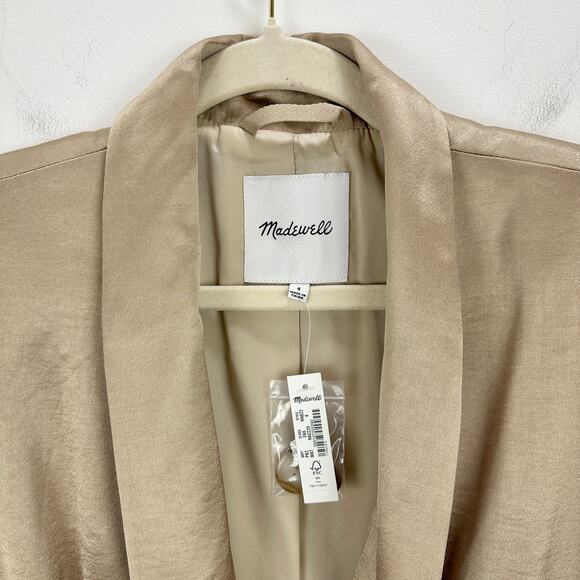 Madewell Satin Oversized Blazer Jacket Matchstick Beige Viscose Blend US 4 NWT - Picture 10 of 16
